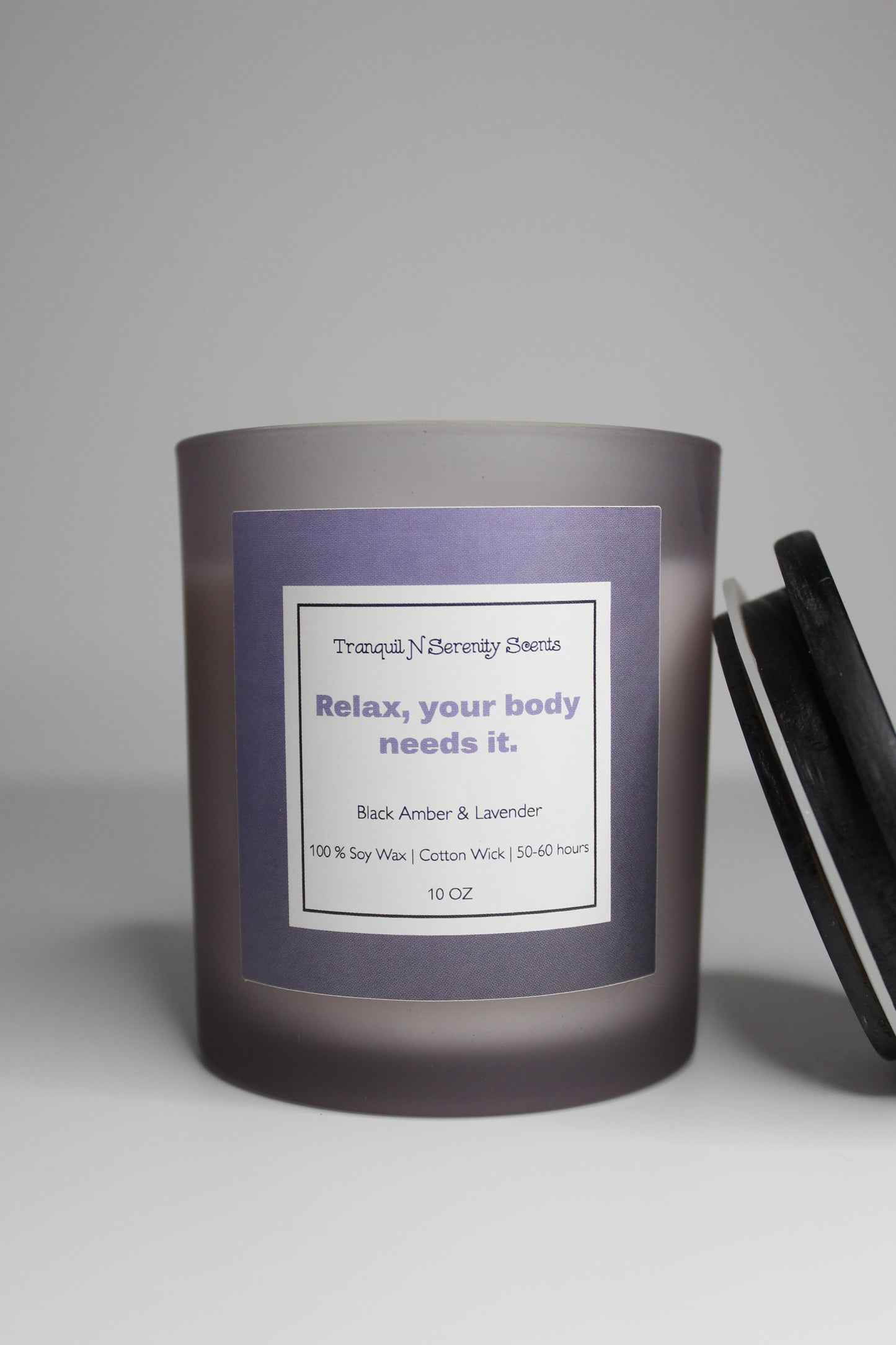 Black Amber Lavender Soy Candle – Calming Floral & Warm Amber Comfort
