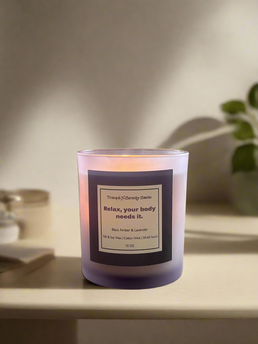 Black Amber Lavender Soy Candle – Calming Floral & Warm Amber Comfort