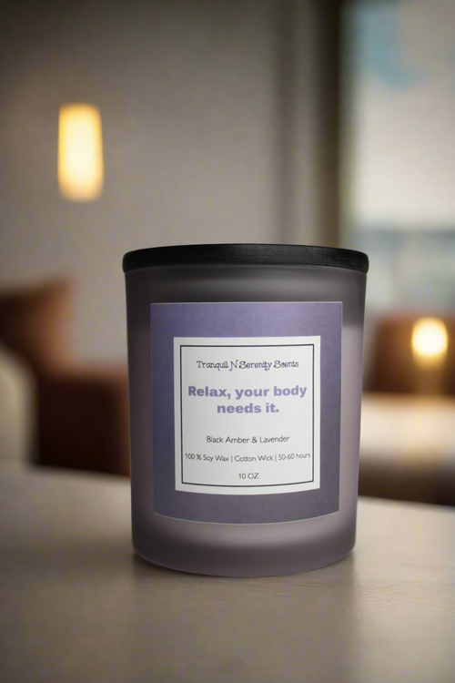 Black Amber Lavender Soy Candle – Calming Floral & Warm Amber Comfort